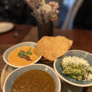 Tortilla with Queen, Guacamole, and salsa.