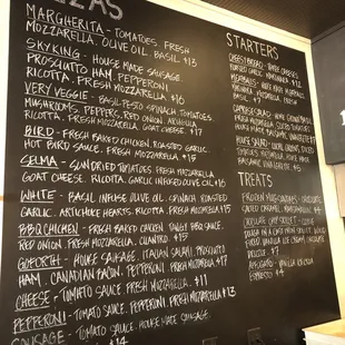Photo of blackboard menu July 19th, 2019 when we picked up our three outstanding pizzas.