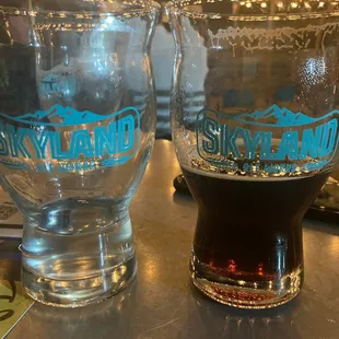 Seltzer and and Brown Ale on the patio.