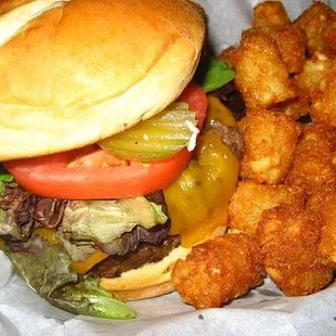 The infamous burger and tots!