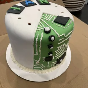 6in round Double chocolate cake (holes on top are from the candles)