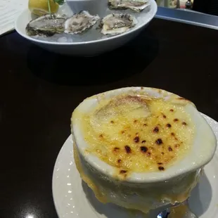 French onion soup and oysters