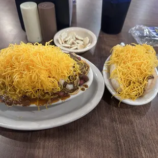 5 way with beans and onions and a cheese coney