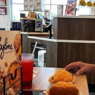 Cheese coney and red cream soda