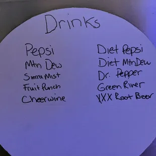 Drink menu