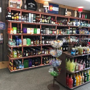shelves of liquor in a store