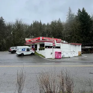 Outside from the parking lot across the street