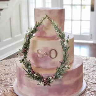 Custom Made Wreath &amp; Monogram with Colors to Coordinate with wedding colors.