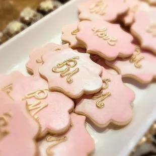 Delectable Custom  Decorated Sugar Cookies with Hand Piped Monogram