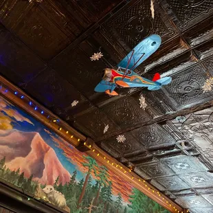 Hood mural and one of many cool things hanging from the ceiling.