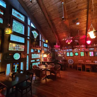 Inside stained glass wall