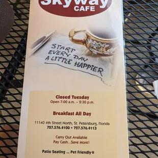 a menu for breakfast