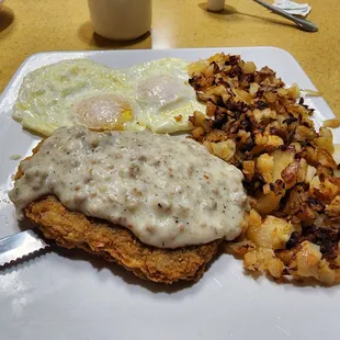 Country fried steak and eggs