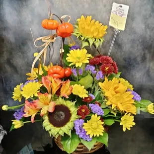 Pumpkin tree, sunflowers, chyrsanthemums