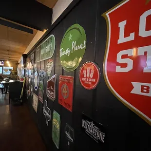Signage of various beer logos.