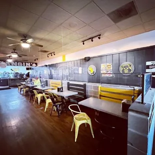 tables and chairs in a restaurant