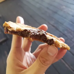 Inside of the Salted Chocolate Chip Cookie. The Chocolate is still pretty melted.