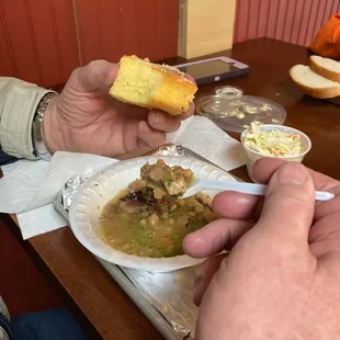 Meaty Beans Bowl with cornbread