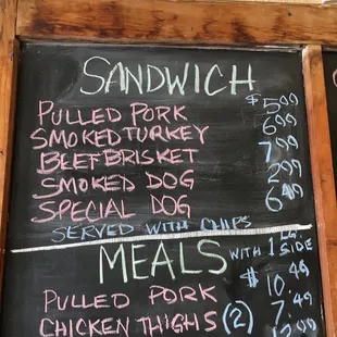 a menu on a blackboard