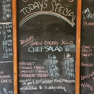 a menu on a blackboard
