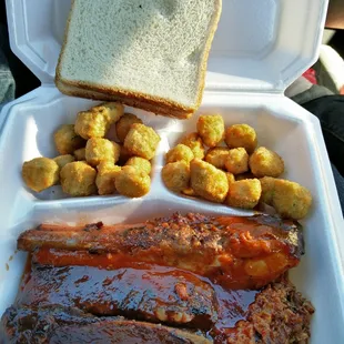 2 meats (ribs + chopped beef) combo w fried okra