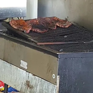 Grilling the ribs