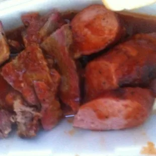 Brisket and Sausage. I also got a half a slab of ribs this time. Nom..nom.