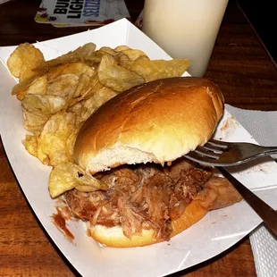 BBQ chicken sandwich with potato chips!