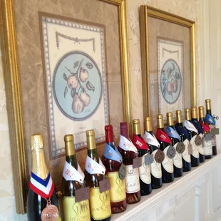 a row of bottles of wine
