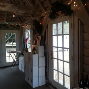 the inside of the barn