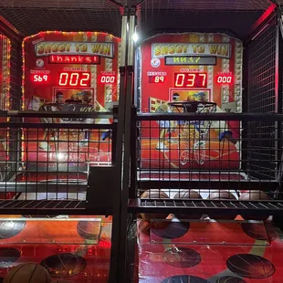 a basketball game in a cage