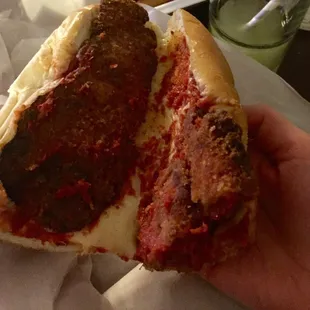 Chicken parm has lots of chicken on it, compared to the small cheesesteak.