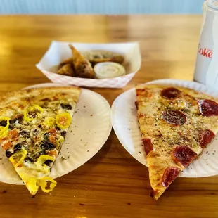 Greek Pizza, Pepperoni Pizza, Cheesesteak Eggrolls with Homemade Ranch Dressing