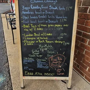 a menu on a chalkboard