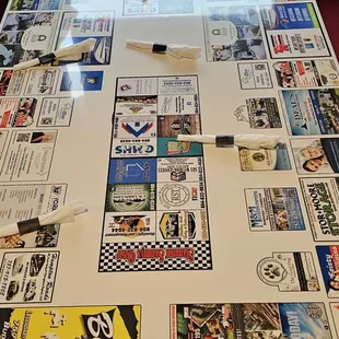 a table covered with newspaper