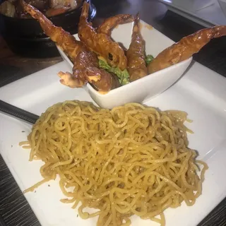 Tran's Firecracker Shrimp with Garlic Noodles Plate