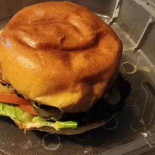 a sandwich in a styrofoam container