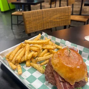 BBQ BACON CHEESEBURGER AND FRIES