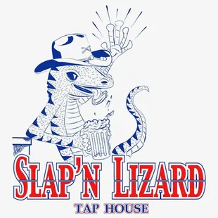 a lizard in a cowboy hat holding a mug of beer