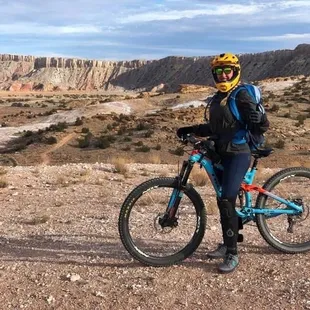 a woman with a mountain bike