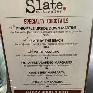 Cocktail menu