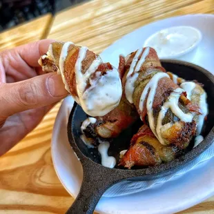 Vampire Jalapeno Poppers wrapped in bacon