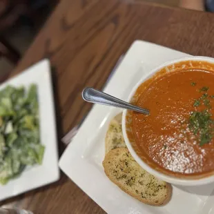 Tomato Bisque and Caesar Salad
