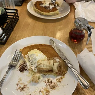 Nutty Pancakes with buttermilk batter and whipped cream