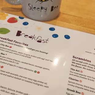 a coffee cup and menu