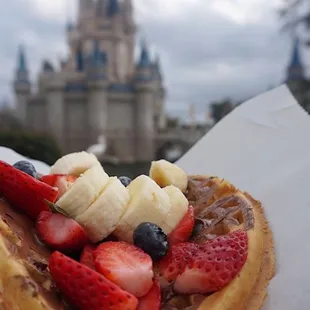 Delicious Nutella waffle with a beautiful view. Just watch out for the birds.