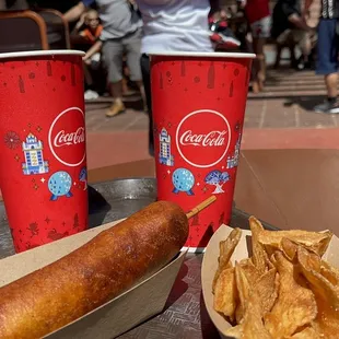 corn dog and home fries