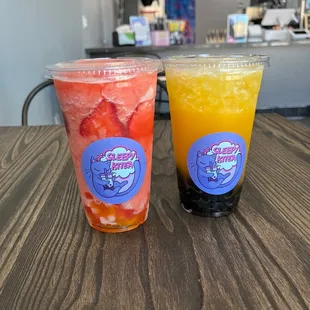 Strawberry passion slushy and mango green tea
