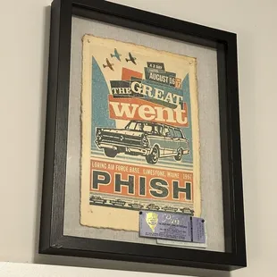 The Great Went 1997 Phish Festival print. Mad a shadow box with our tickets.