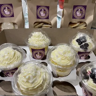 Lemon white chocolate cake cup, blueberry lemon white chocolate cake cups, and key lime cookies